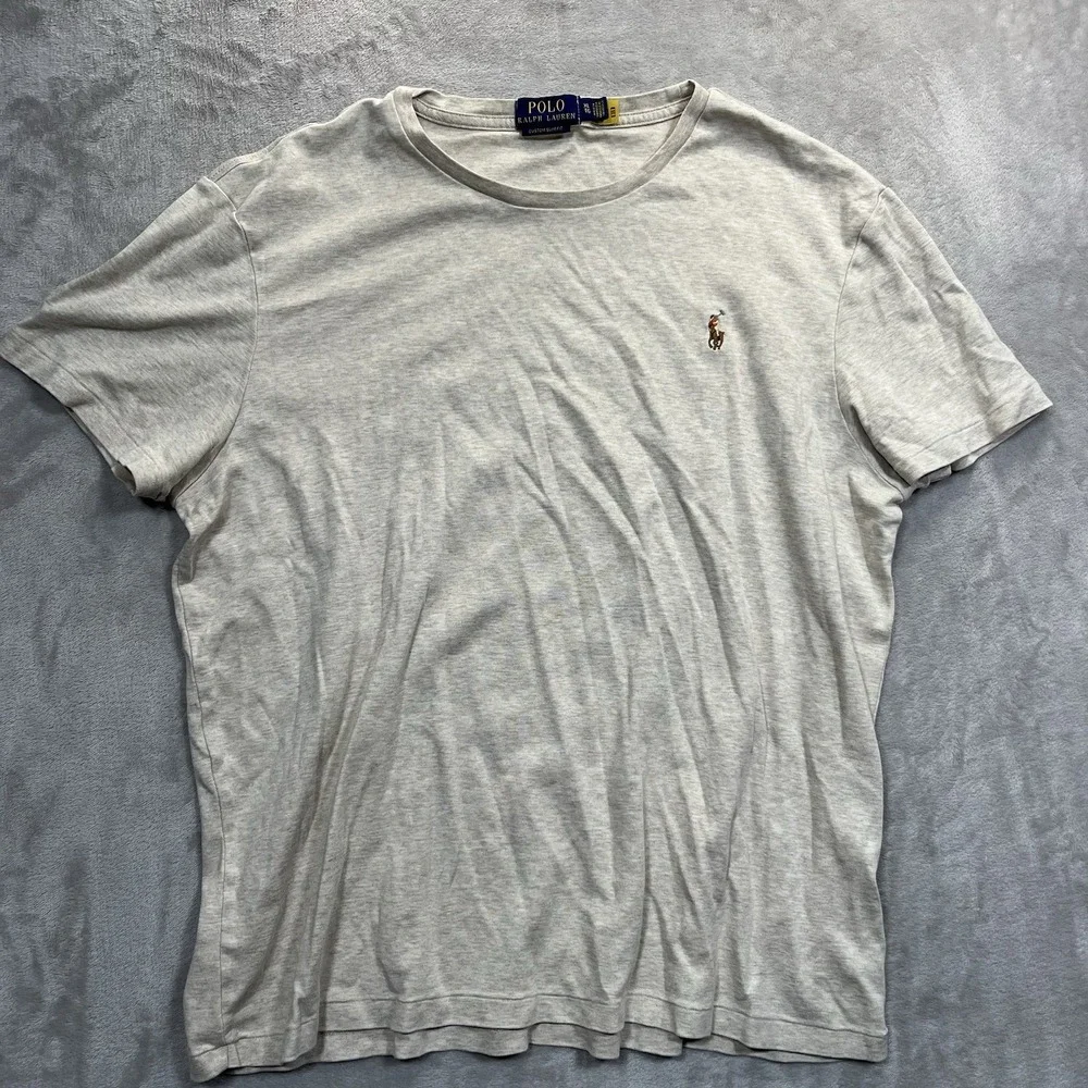 Polo Ralph Lauren Shirt Mens XL Lot Of 2 Beige Blue Custom Slim Fit Short Sleeve